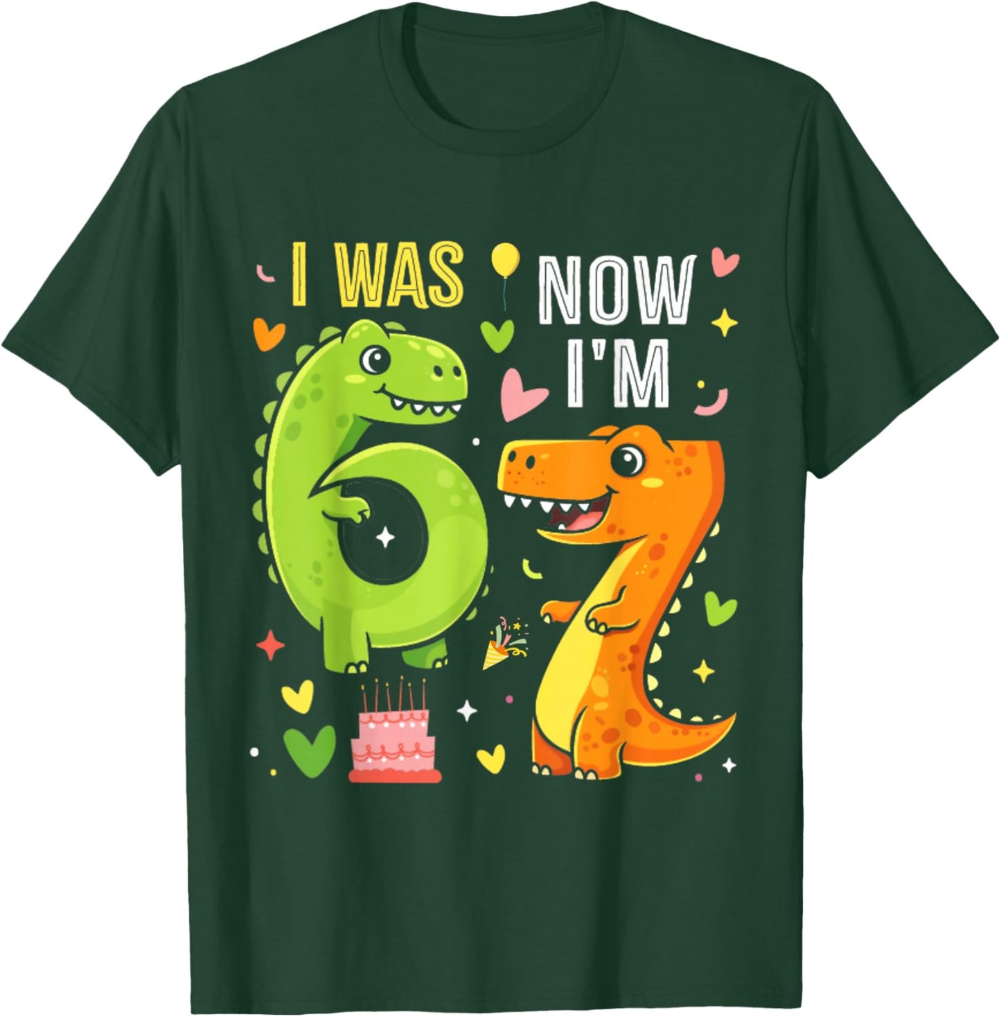 I was 6 Now I'm 7 Year Old 7th Birthday Funny Dino 67 Boys T-Shirt - T-Shirt | Forest