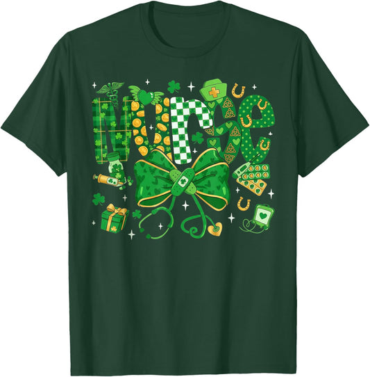 Irish Nurse St Patricks Day Stethoscope ER ICU NICU RN Women T-Shirt - T-Shirt | Forest