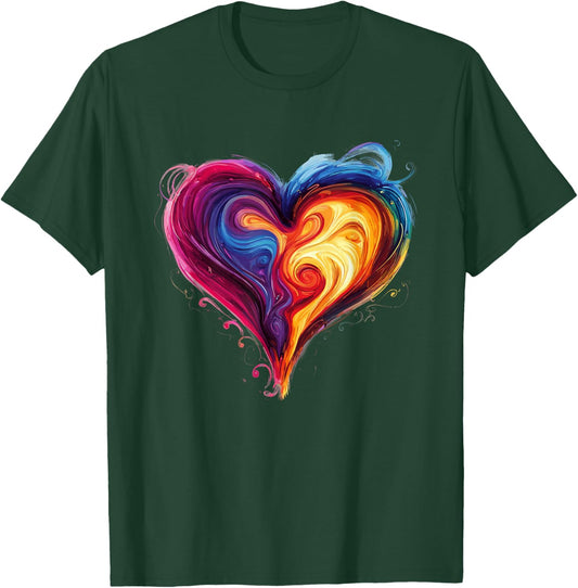 Vibrant Rainbow Swirl Heart Love Pride Aesthetic T-Shirt - T-Shirt | Forest