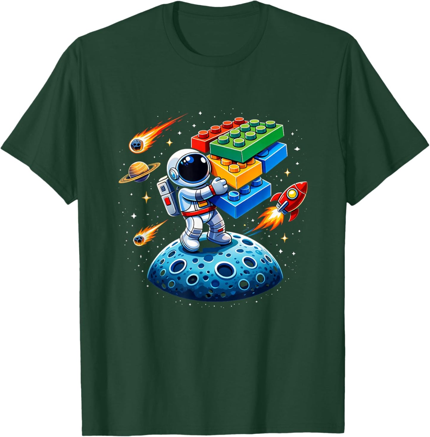 Master Builder Space Astronaut Cadet Building Bricks Boys T-Shirt - T-Shirt | Forest