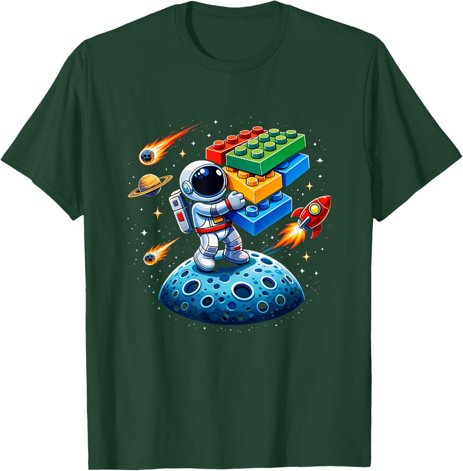 Master Builder Space Astronaut Cadet Building Bricks Boys T-Shirt - T-Shirt | Forest