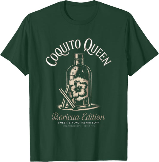 Puerto Rico Heart Boricua Coquito Queen Bori Pride T-Shirt - T-Shirt | Forest