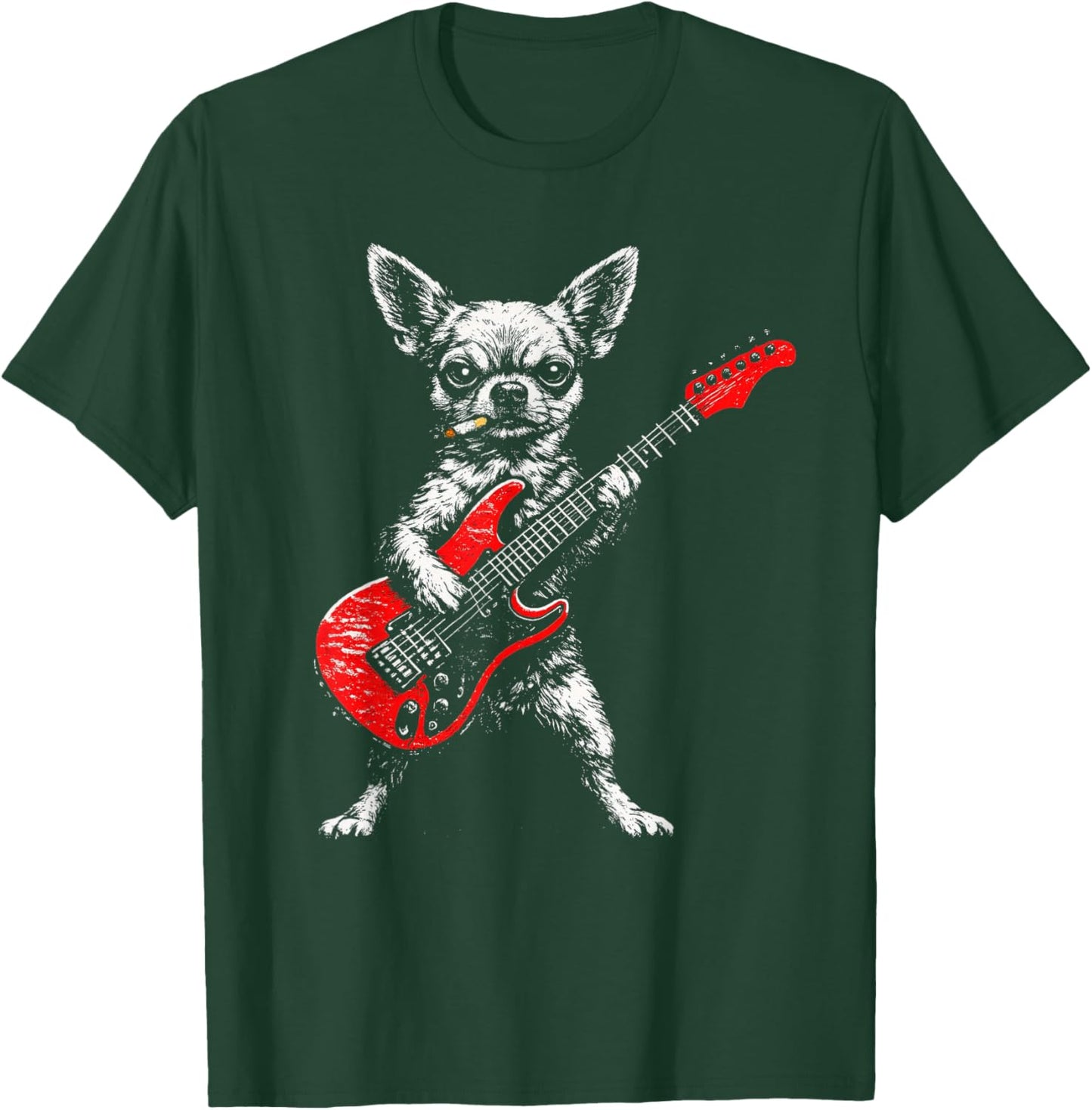 Smoking Dog Funny Chihuahua Meme Playing Guitar Rock T-Shirt - T-Shirt | Forest