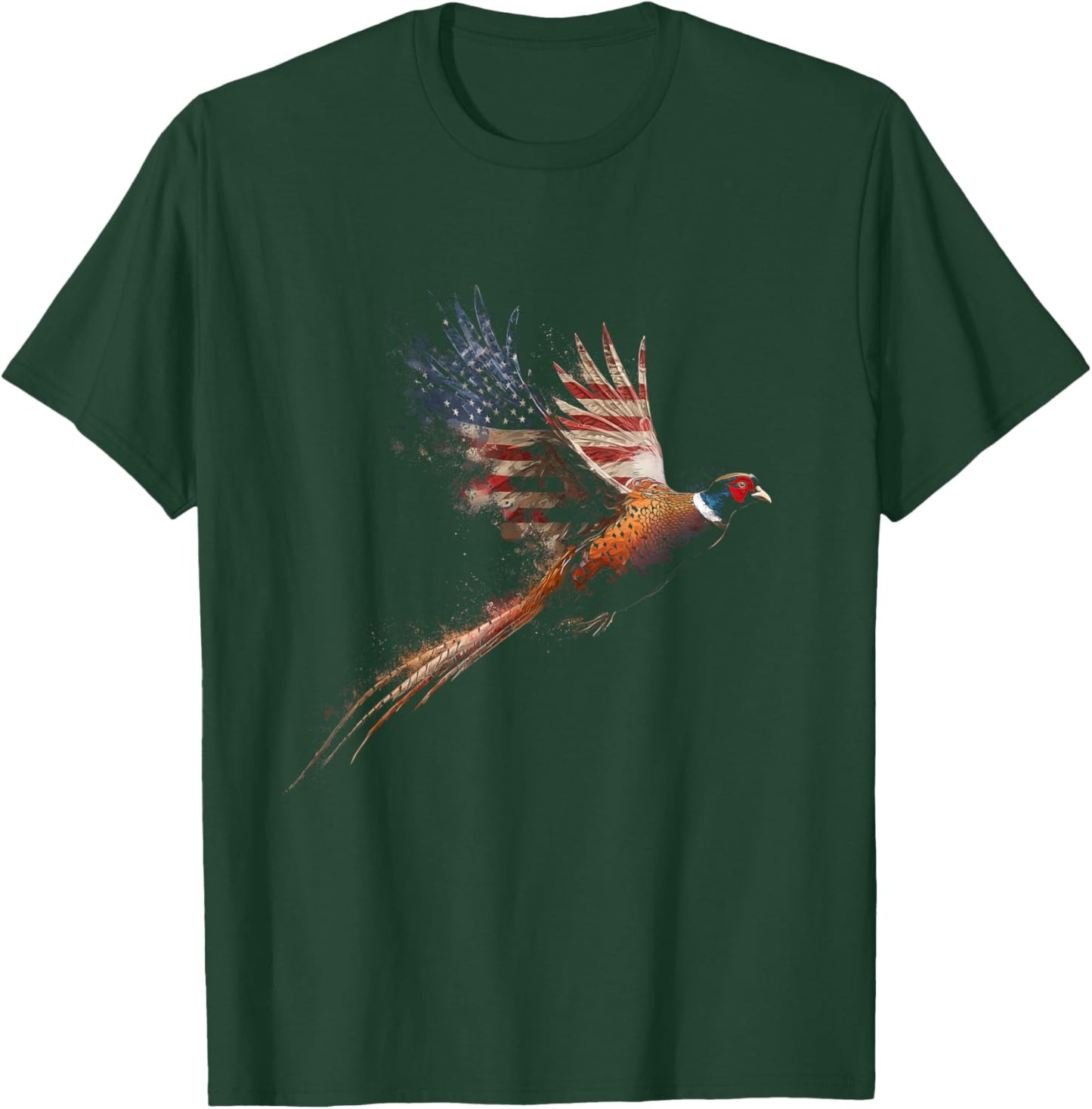 Pheasant Hunting American Flag Patriotic Hunter Vintage T-Shirt - T-Shirt | Forest