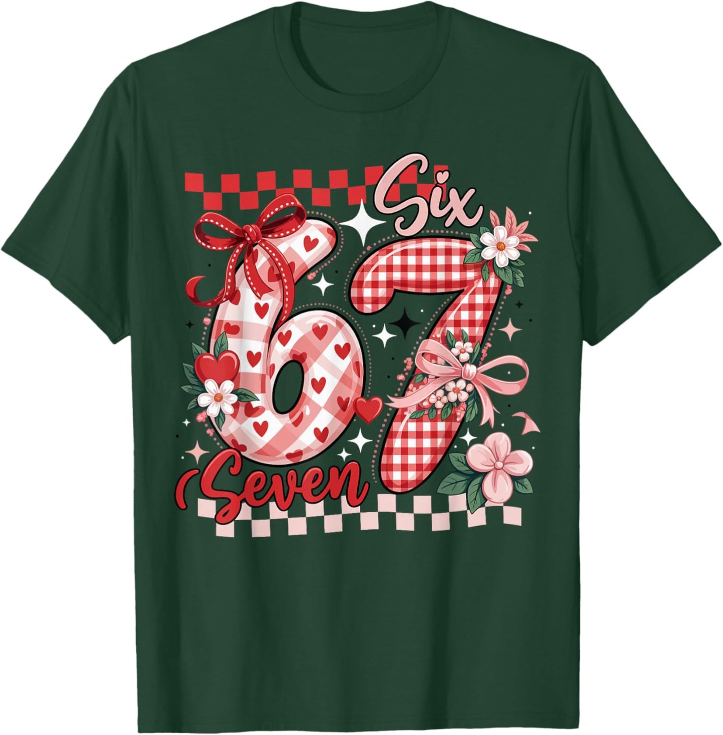 Six Seven 6 7 Valentine Cute Heart Number Love Design T-Shirt - T-Shirt | Forest