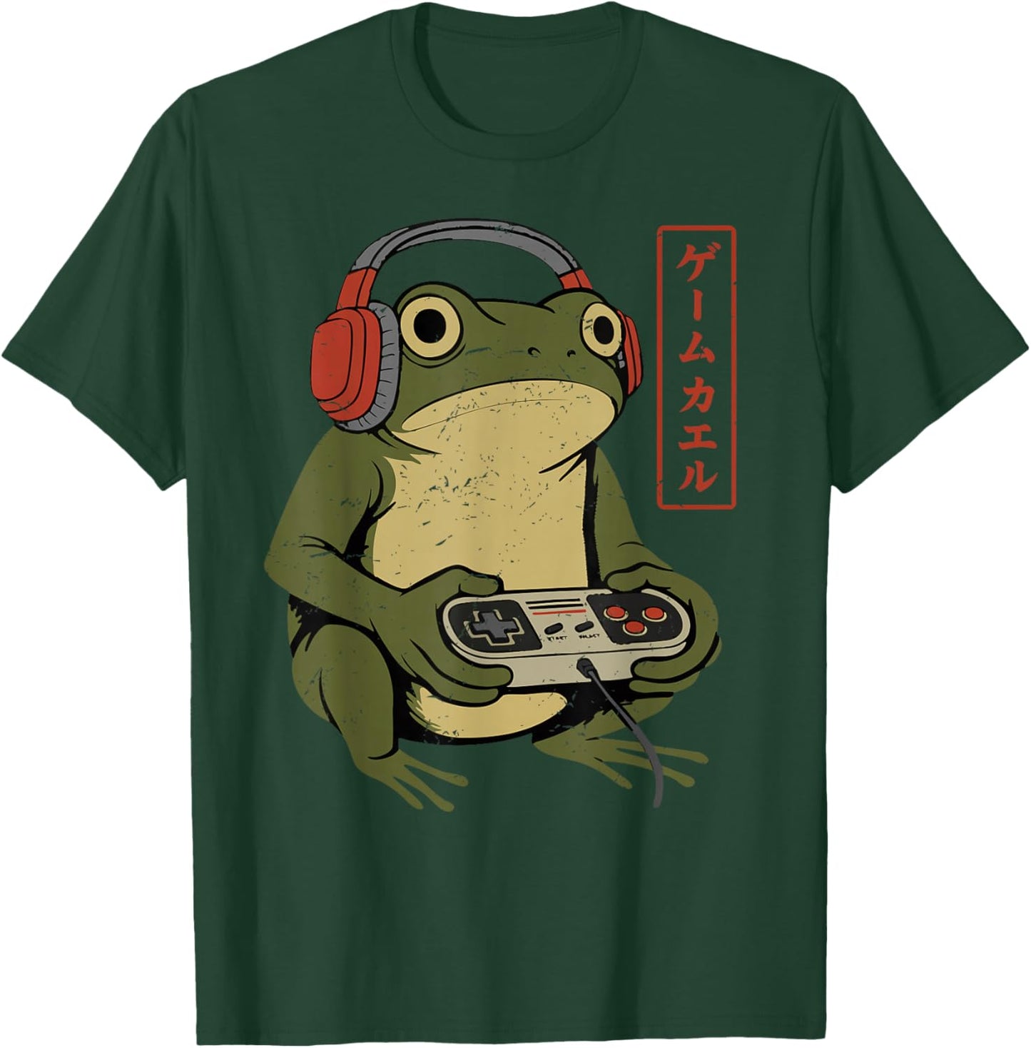 Retro Japanese Gamer Frog Art Men Boys Funny Video Gaming T-Shirt - T-Shirt | Forest