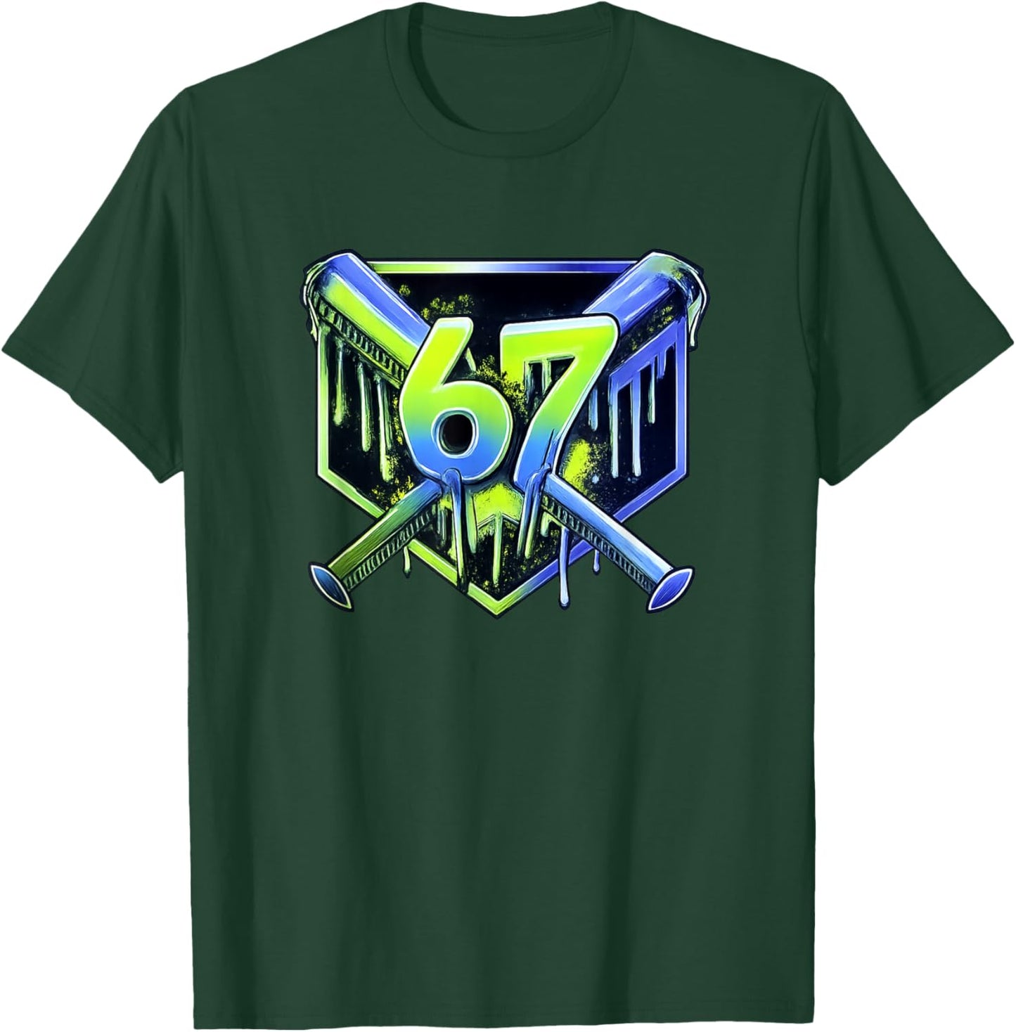 Awesome 67 Baseball Drip Effect, Baseball 6-7 Meme Graphic T-Shirt - T-Shirt | Forest