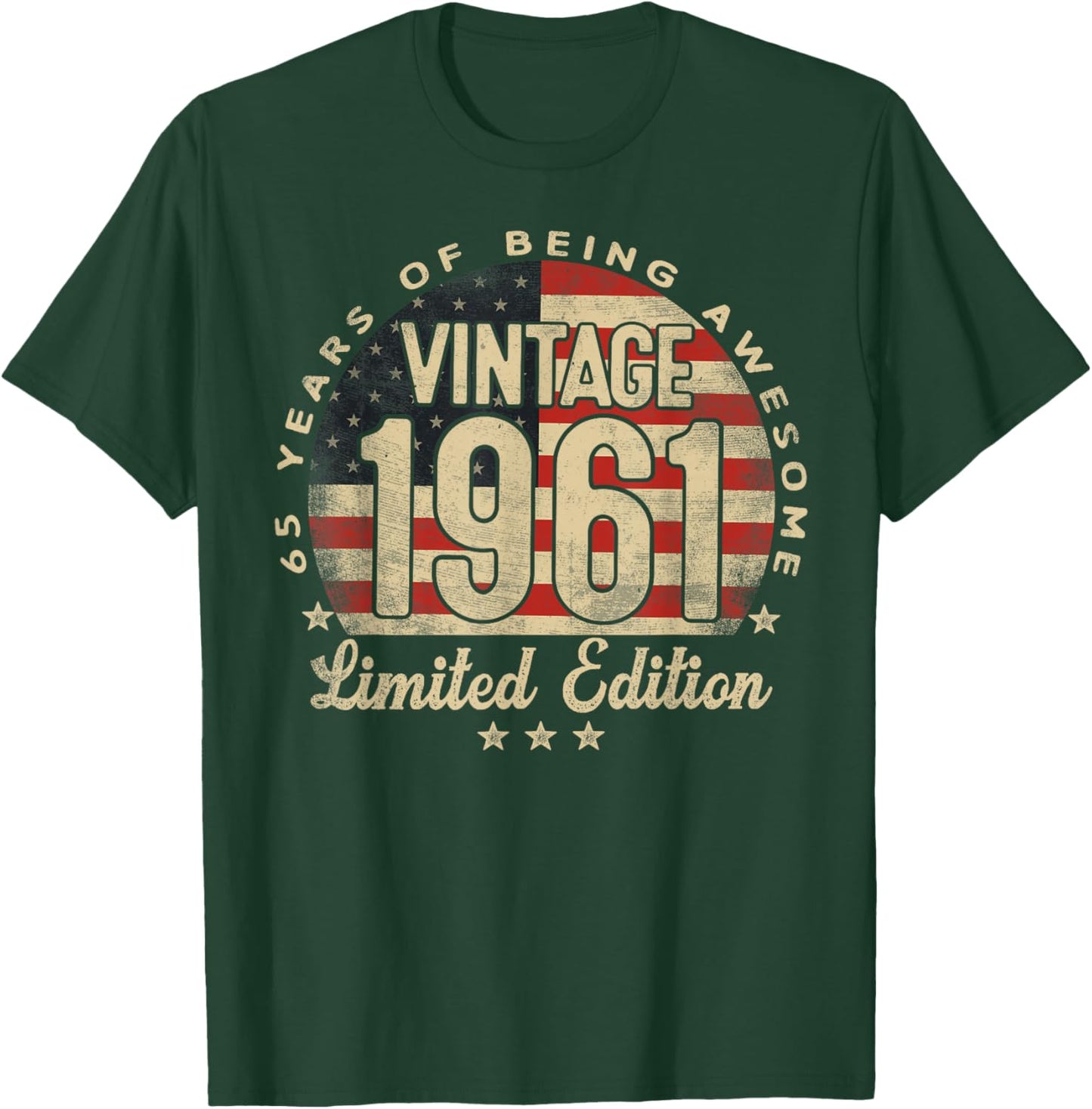 Vintage 1961 Limited Edition USA Flag 65-Year-Old Age 65 T-Shirt - T-Shirt | Forest