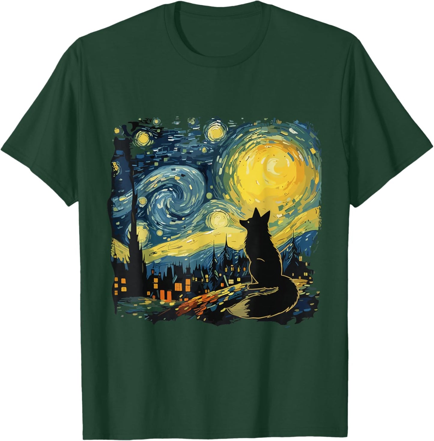 Starry Night Fox Van Gogh Art Funny Animal Men Kids T-Shirt - T-Shirt | Forest
