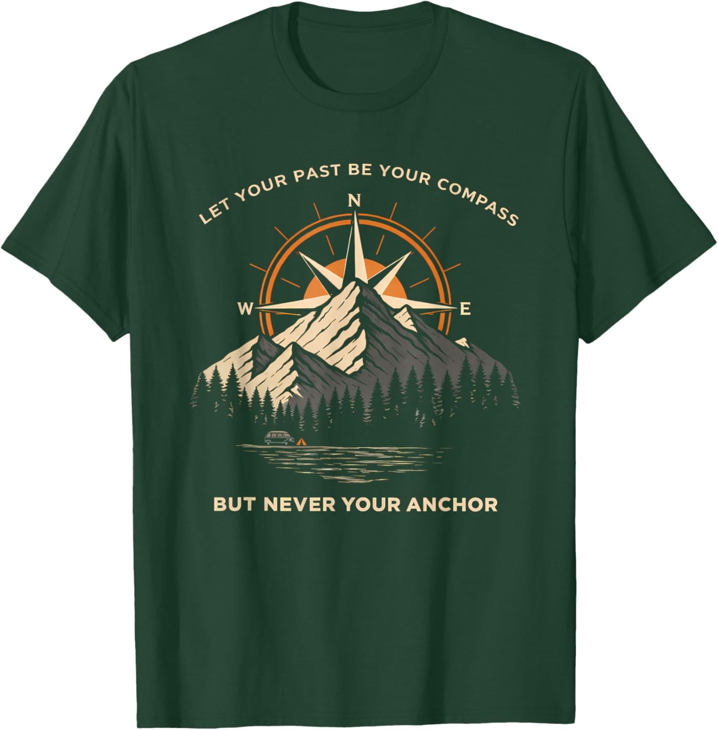 Let Past Be Your Compass Skull Anchor Motivational Quote T-Shirt - T-Shirt | Forest