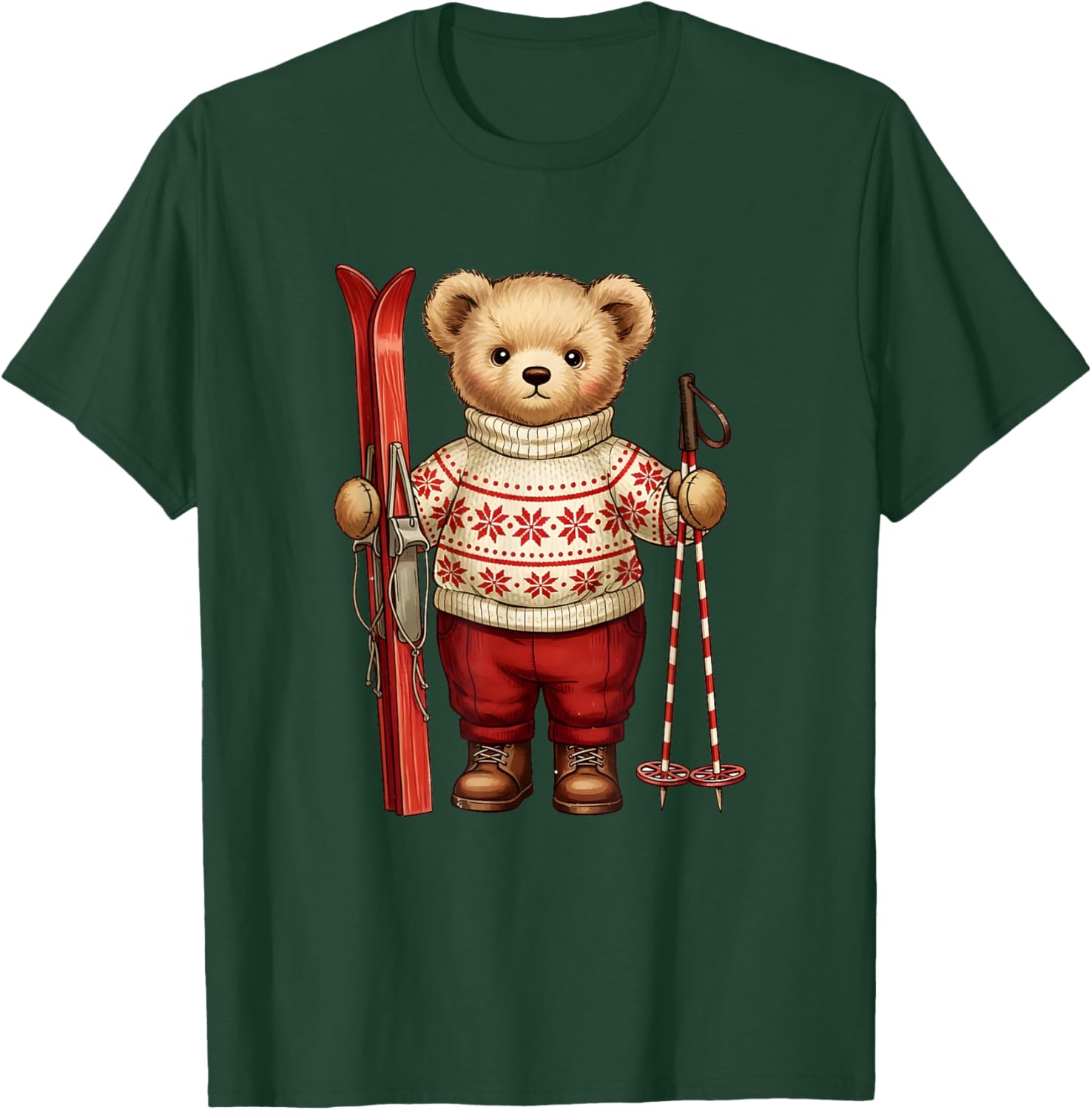 Retro Christmas Ski Bear Vintage Holiday T-Shirt - T-Shirt | Forest