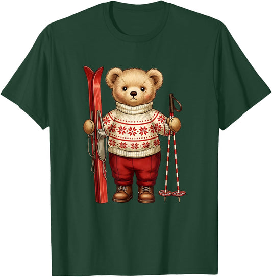 Retro Christmas Ski Bear Vintage Holiday T-Shirt - T-Shirt | Forest