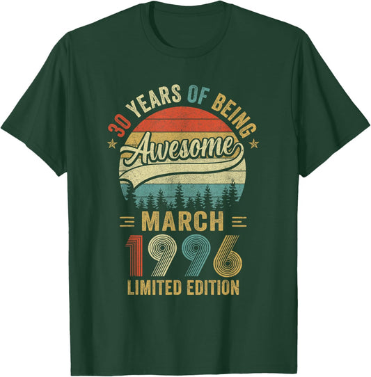 Vintage March 1996 Old 30Th Birthday Men Women T-Shirt - T-Shirt | Forest
