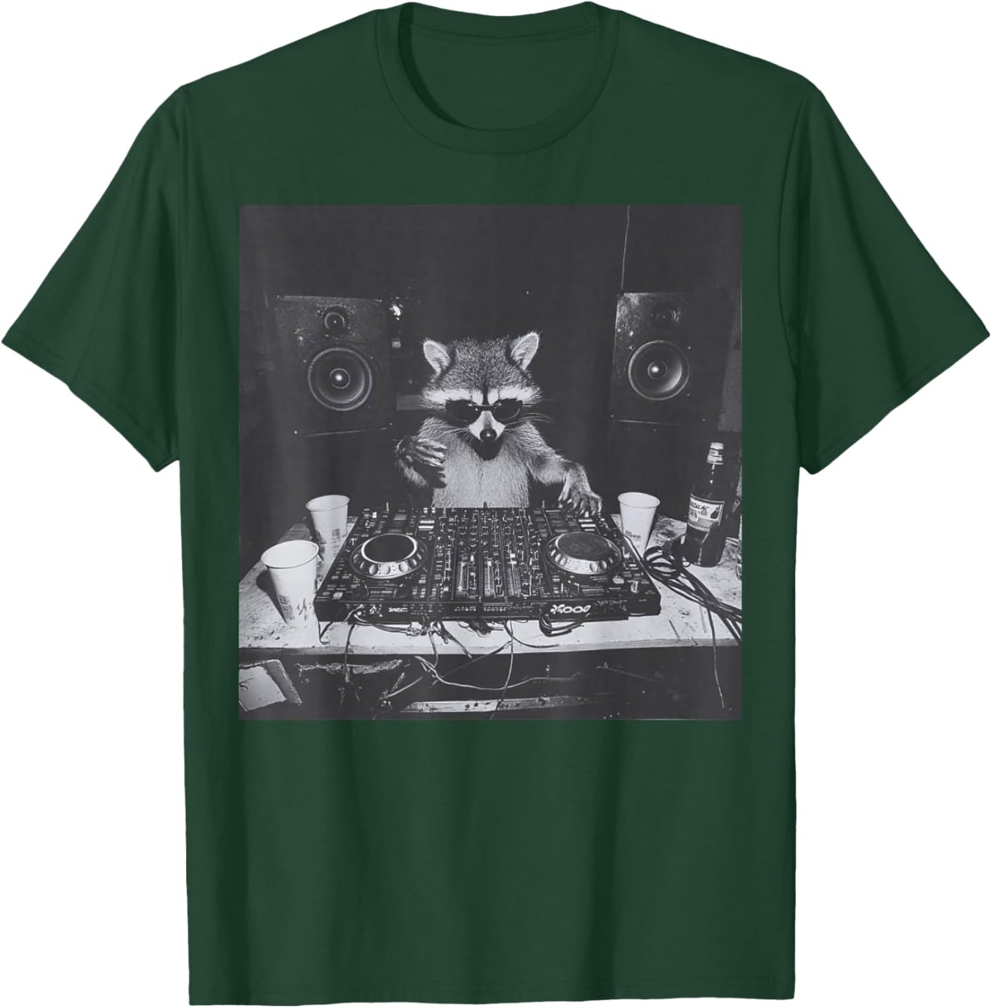 Funny DJ Raccoon House Party Sound Tech Music Trashed Panda T-Shirt - T-Shirt | Forest