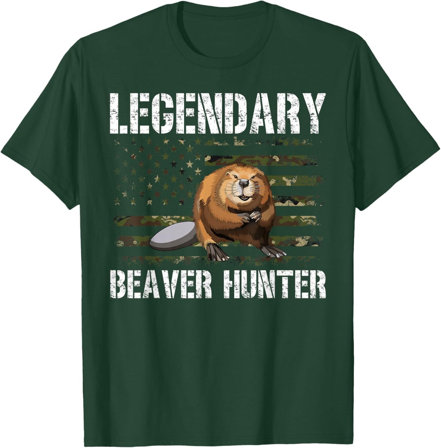 Legendary Beaver Hunter Beaver Hunting US Flag T-Shirt - T-Shirt | Forest