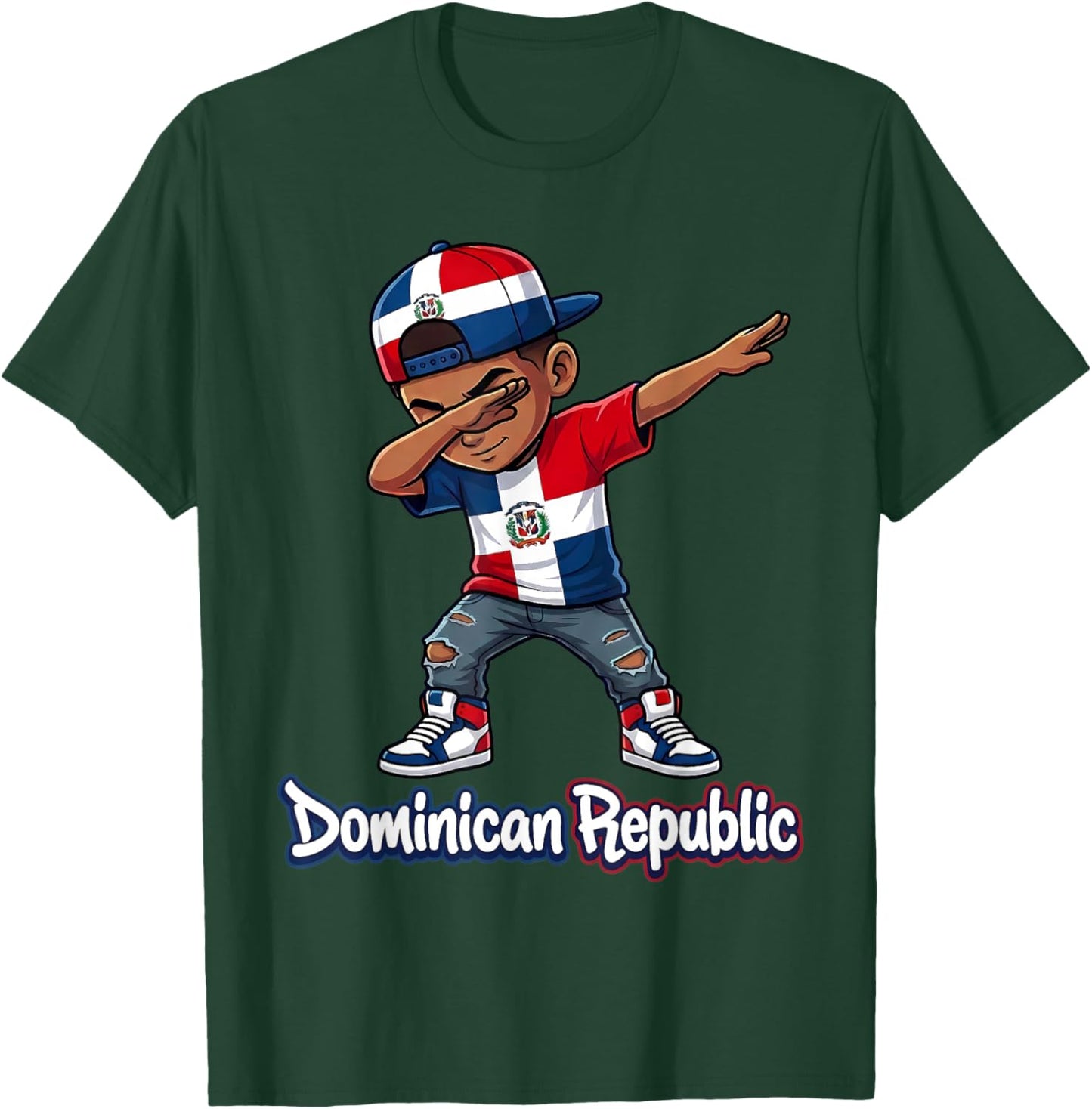 Dominican Republic Flag Dabbing Boy Dab Proud RD T-Shirt - T-Shirt | Forest