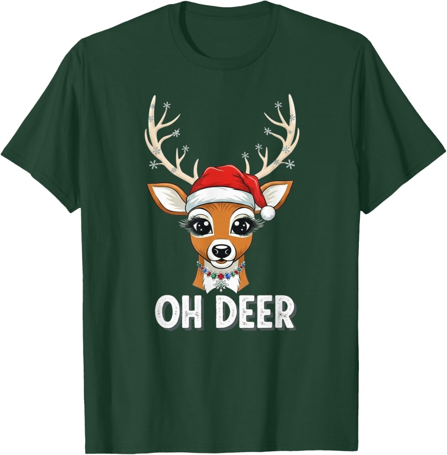 Funny Oh Deer Reindeer Santa Hat Cute Christmas Pun for Holi T-Shirt - T-Shirt | Forest