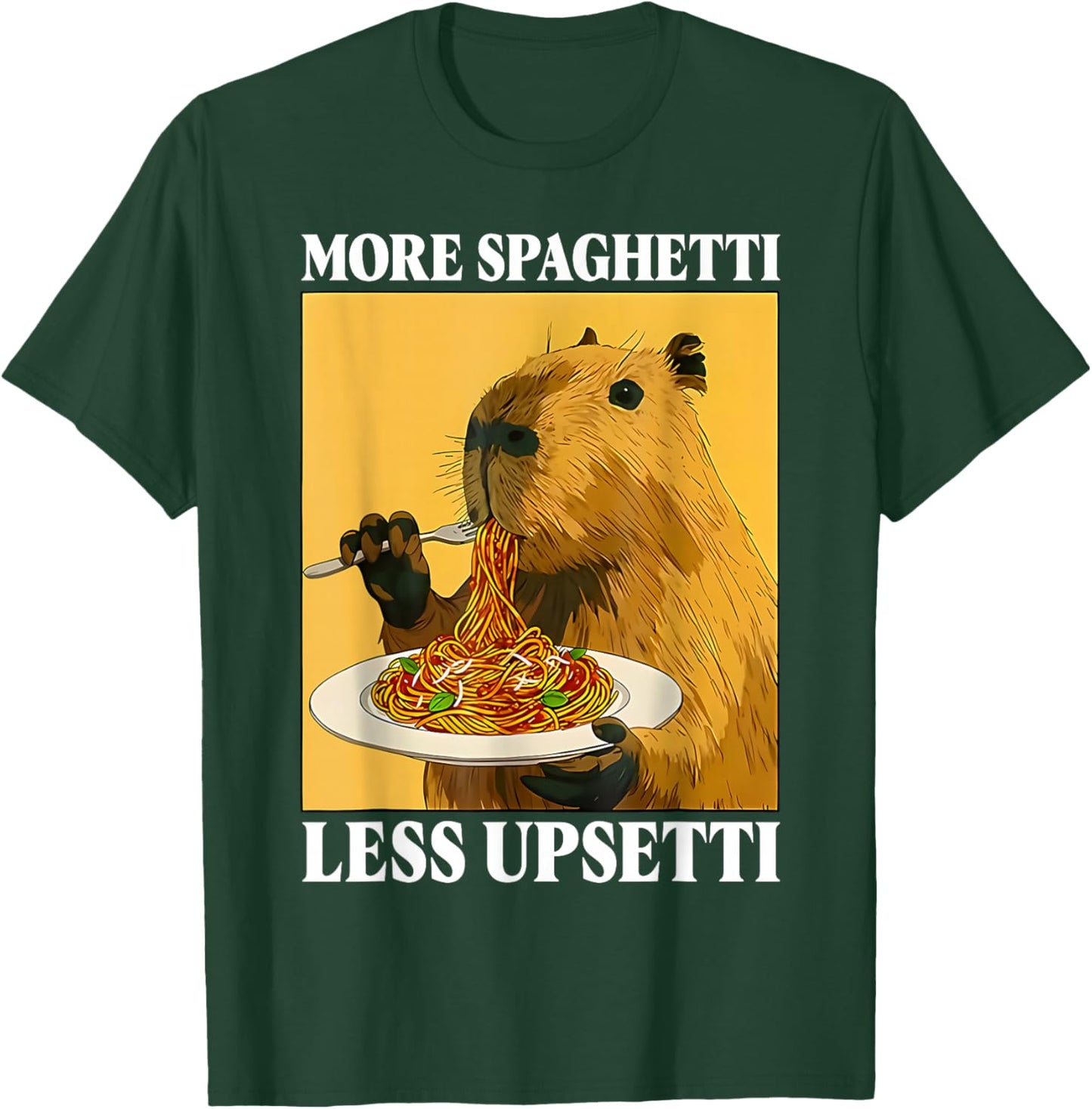 Funny More Spaghetti Less Upsetti Capybara Eating Pasta T-Shirt - T-Shirt | Forest