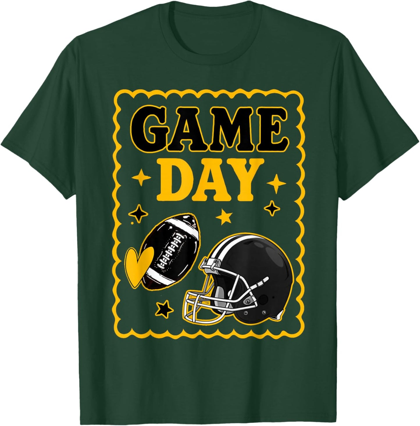 Game Day Gold Black American Football Women Girl Kids Vibes T-Shirt - T-Shirt | Forest