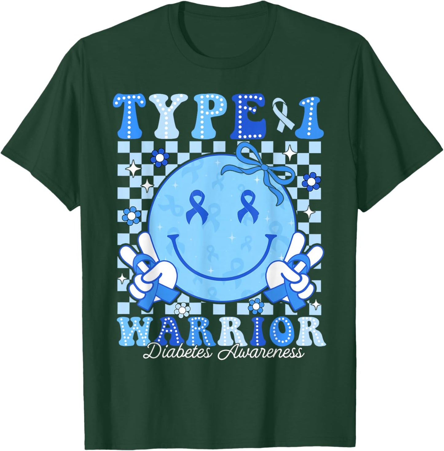 Diabetes Awareness Ribbon T1D Warrior Support Squad Girly T-Shirt - T-Shirt | Forest