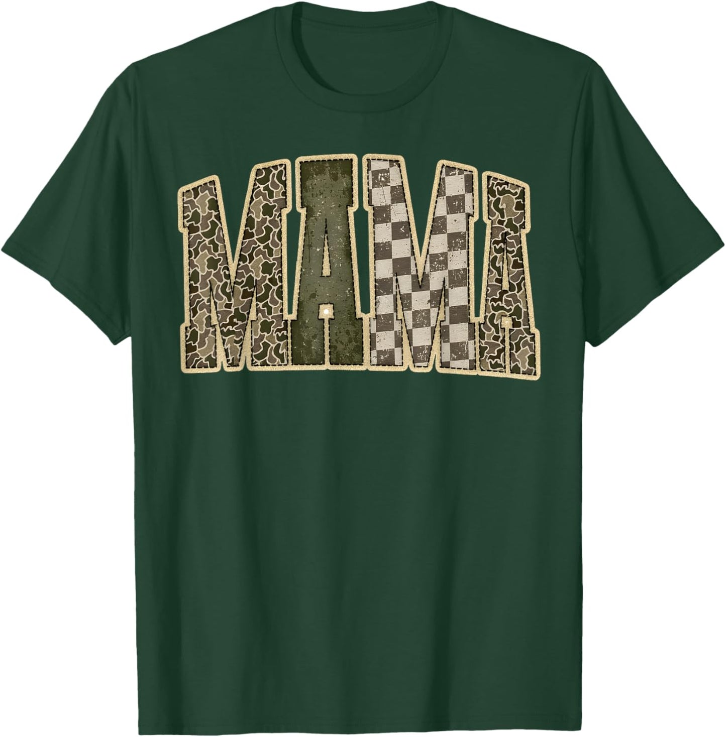 Retro Mama Camo Checkered Cute Mom Mama Vintage Women T-Shirt - T-Shirt | Forest