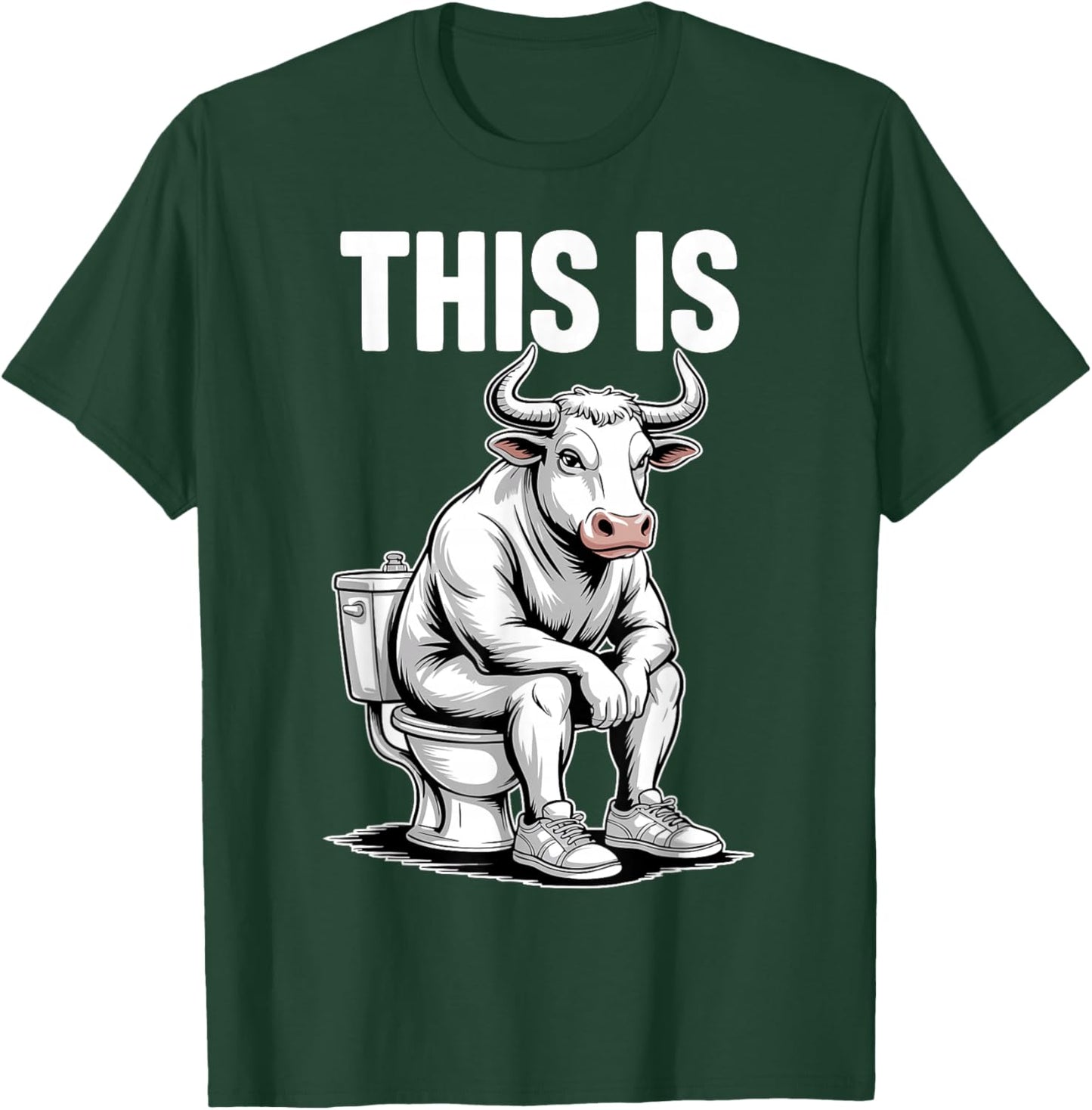Funny Bull on Toilet Cartoon Bathroom Humor Design T-Shirt - T-Shirt | Forest