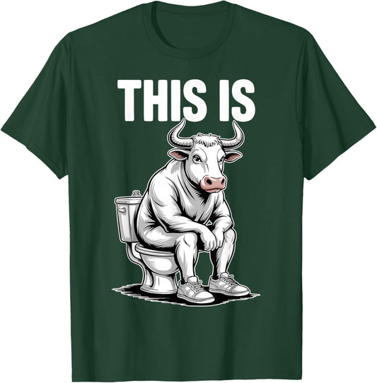 Funny Bull on Toilet Cartoon Bathroom Humor Design T-Shirt - T-Shirt | Forest