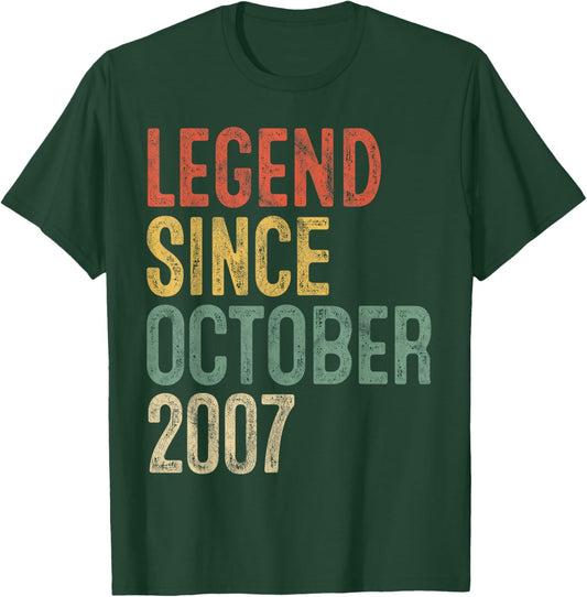 Legend October 2007 18th Birthday Boy Girl 18 Year Old T-Shirt - T-Shirt | Forest