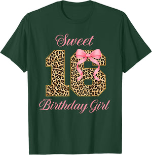 Sweet 16th Birthday Girl Pink Coquette Bow Leopard 16 Years T-Shirt - T-Shirt | Forest
