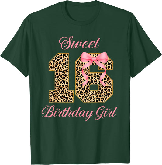 Sweet 16th Birthday Girl Pink Coquette Bow Leopard 16 Years T-Shirt - T-Shirt | Forest