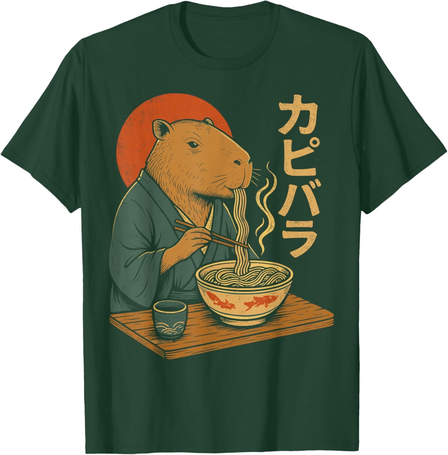 Capybara Eating Ramen Noodles Vintage Japanese Capybara T-Shirt - T-Shirt | Forest