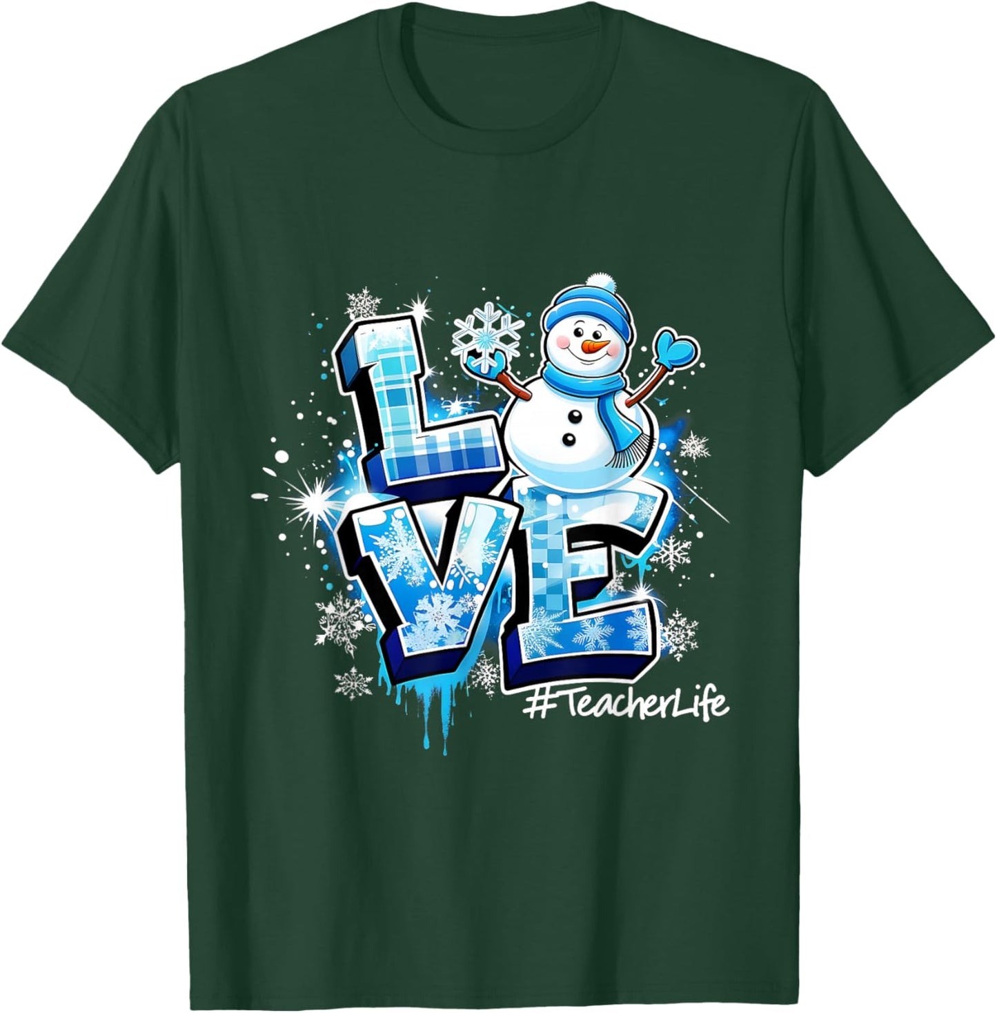 Love Snowman Teacher Life Winter Christmas T-Shirt - T-Shirt | Forest