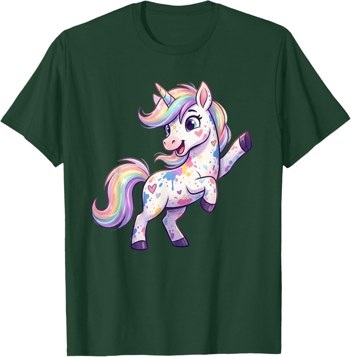 Cute Rainbow Unicorn Pastel Hearts Fantasy T-Shirt - T-Shirt | Forest