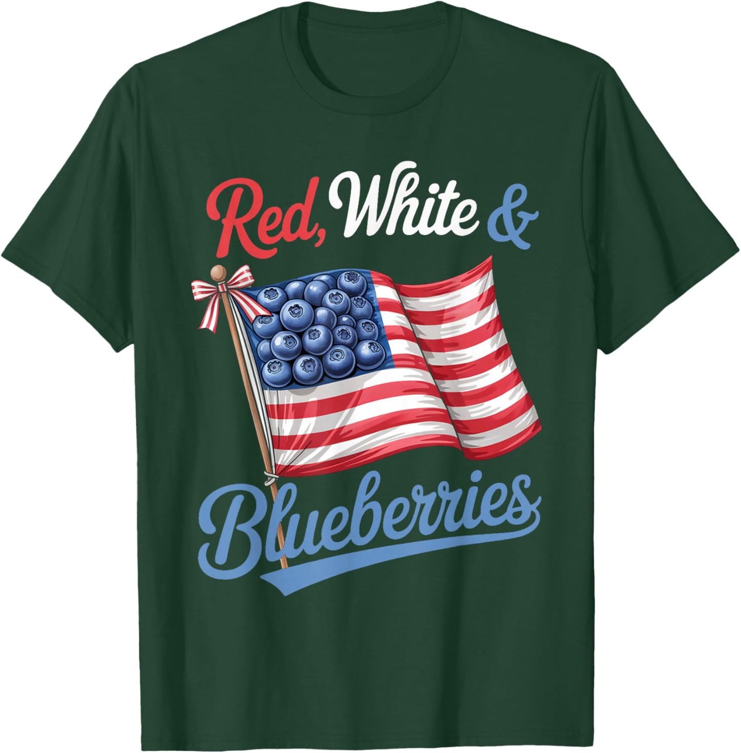 Red White & Blueberries Coquette Flag Bow T-Shirt - T-Shirt | Forest