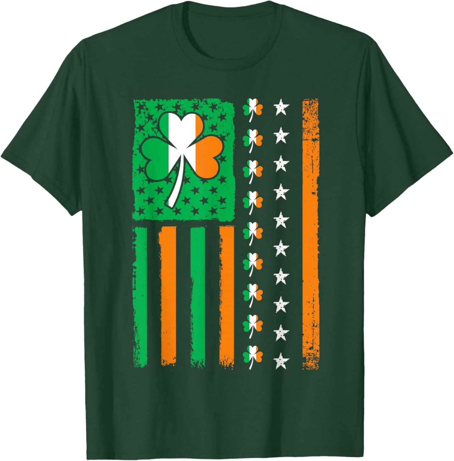 Vintage St Patricks Day American USA Flag Shamrock Irish T-Shirt - T-Shirt | Forest