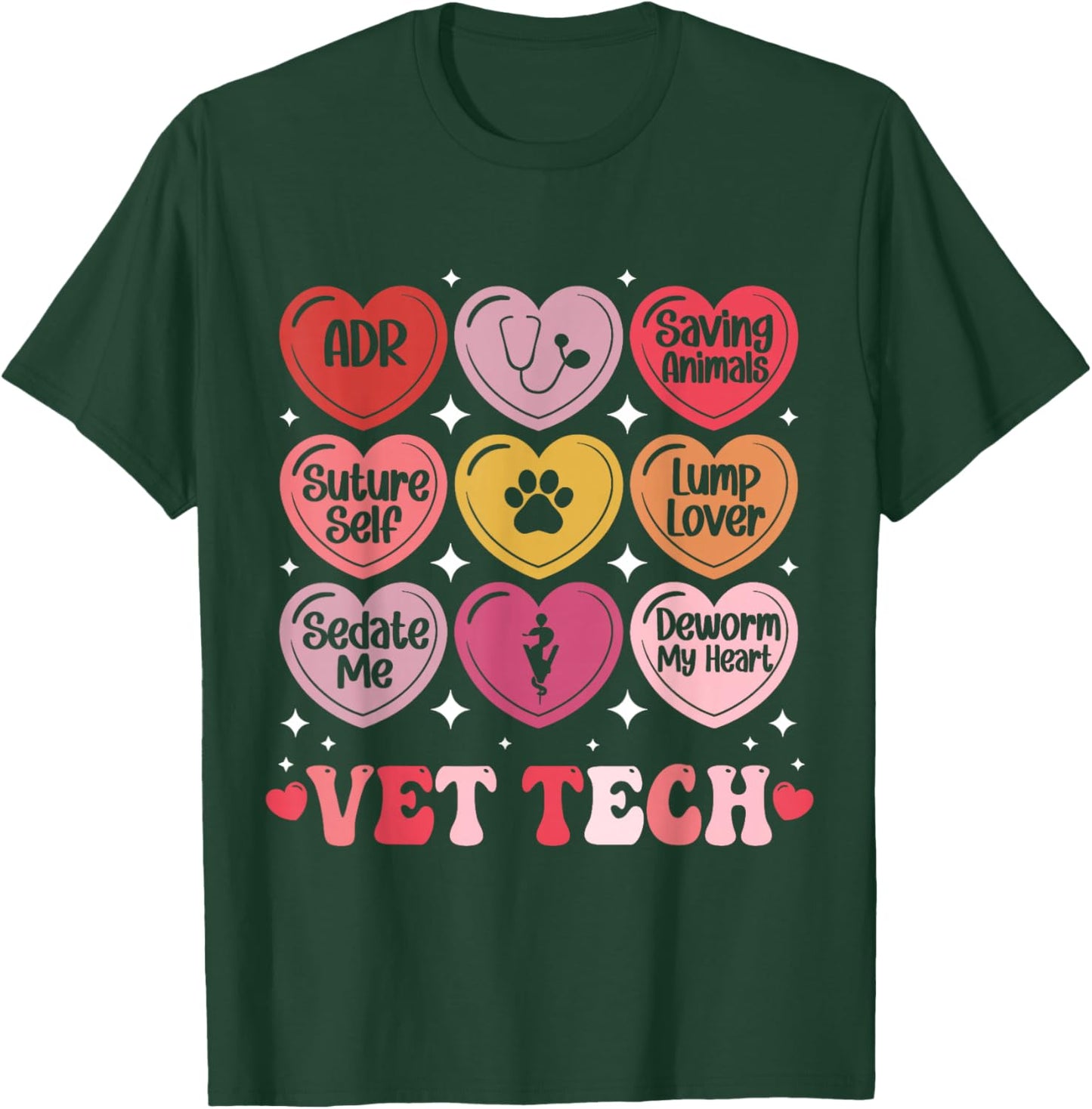 Vet Tech Valentine's Day Veterinary Medicine Hearts Candy T-Shirt - T-Shirt | Forest