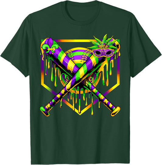 Baseball Mardi Gras Carnival Party Mask Ice Cream Drip Boys T-Shirt - T-Shirt | Forest