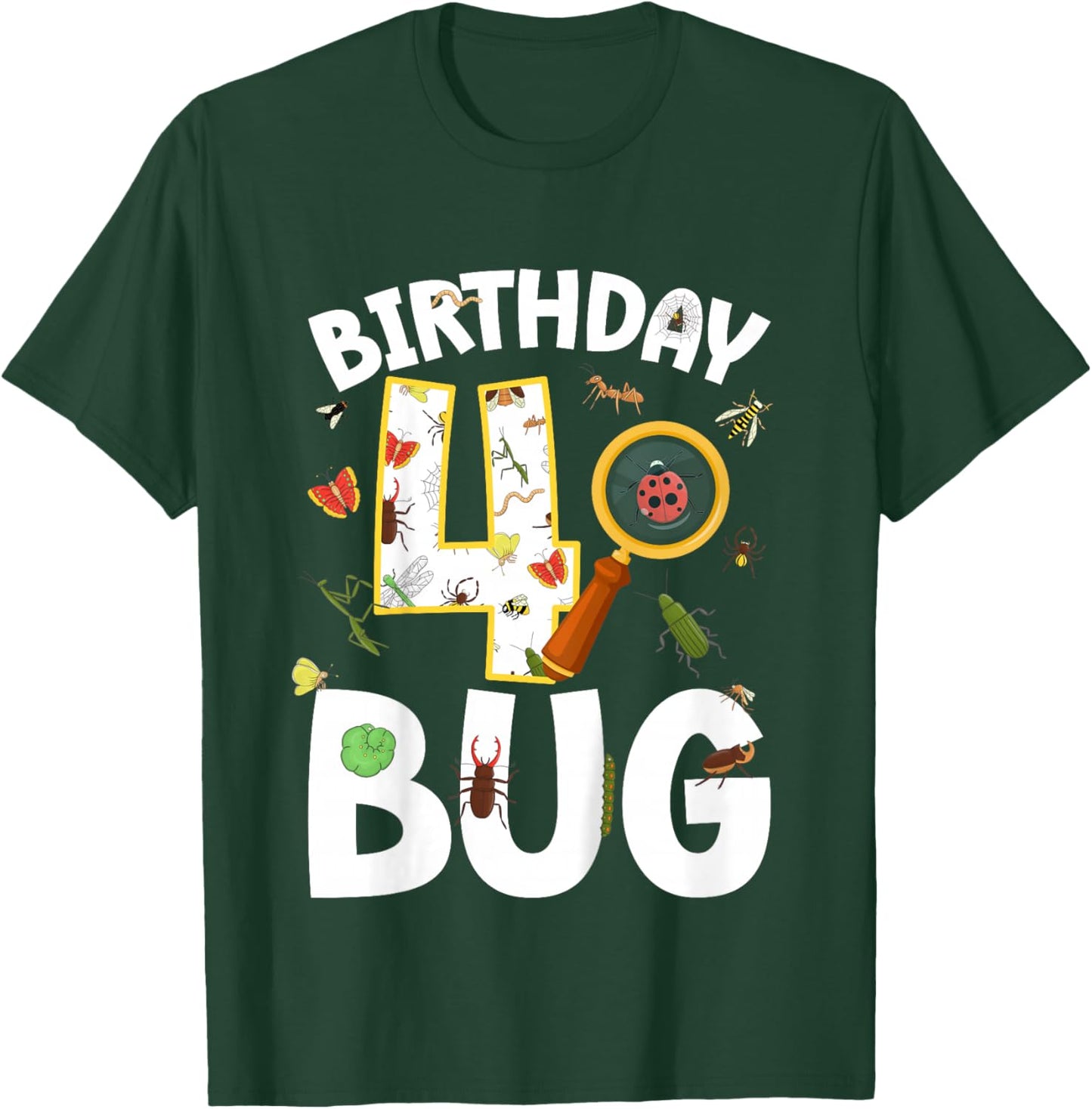 4th Bug Birthday Party 4 Year Old Bugs Birthday T-Shirt - T-Shirt | Forest