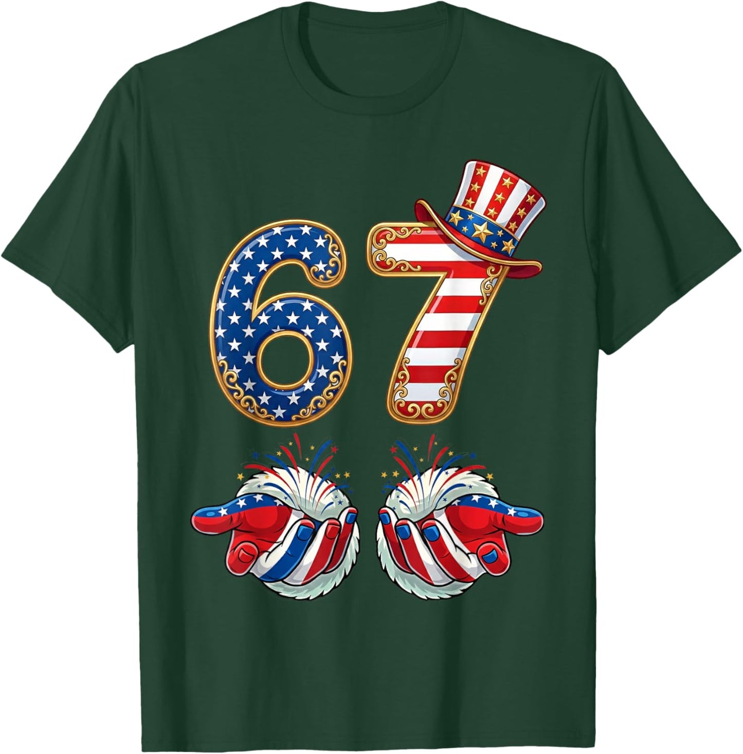 American 4th of July 67 USA Flag Women Boys Kids Girl Men T-Shirt - T-Shirt | Forest