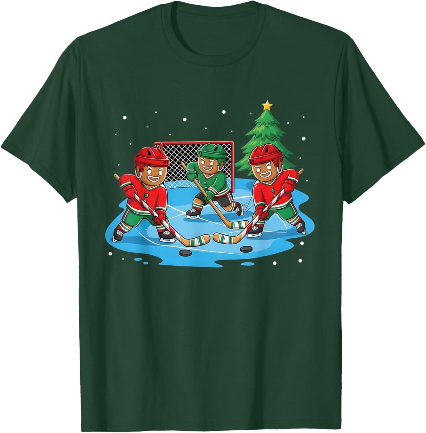 Christmas Gingerbread Ice Hockey Player Matching Family T-Shirt - T-Shirt | Forest