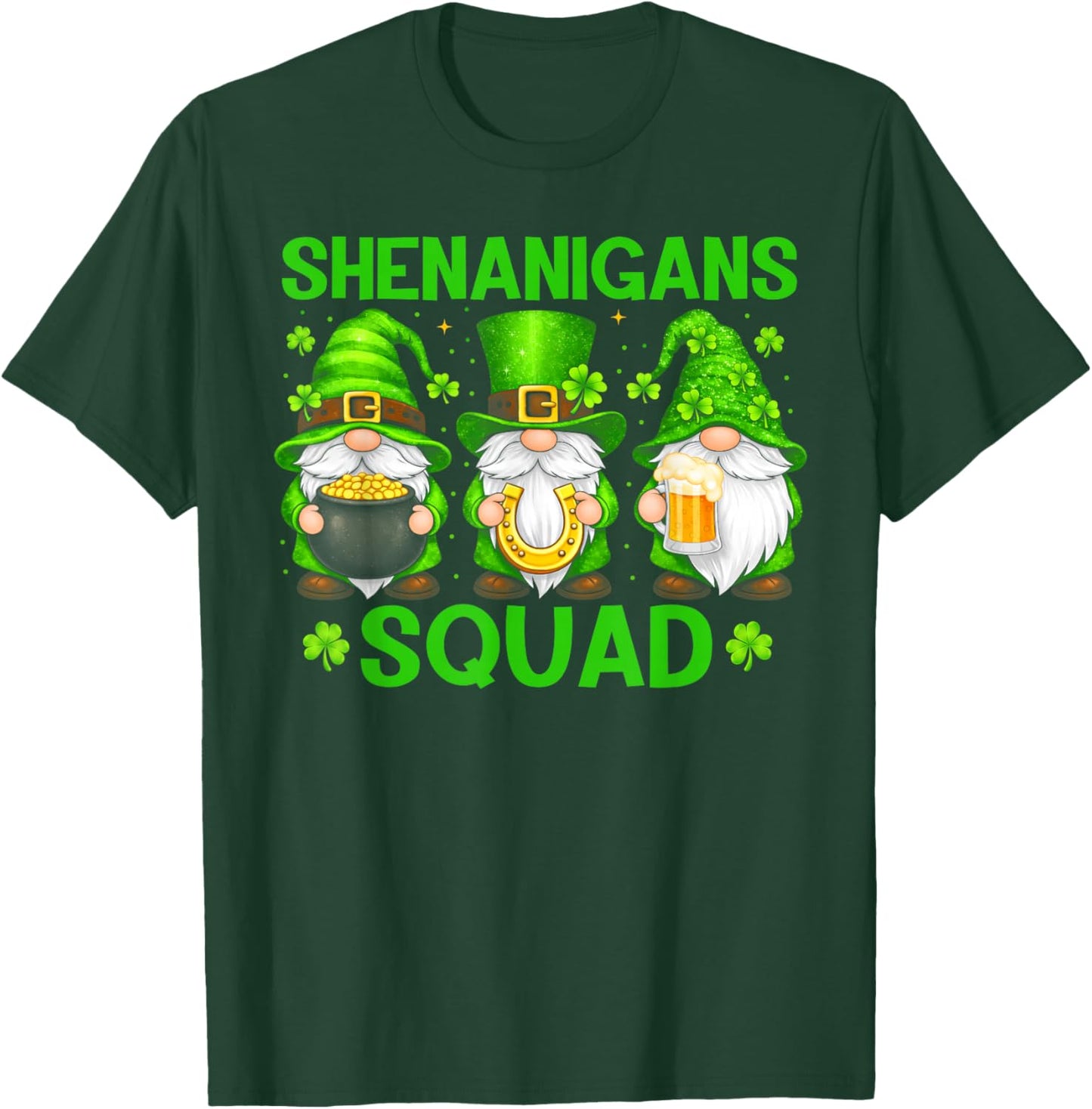 Shenanigans Squad Funny St Patrick's Day Gnome Shamrock T-Shirt - T-Shirt | Forest