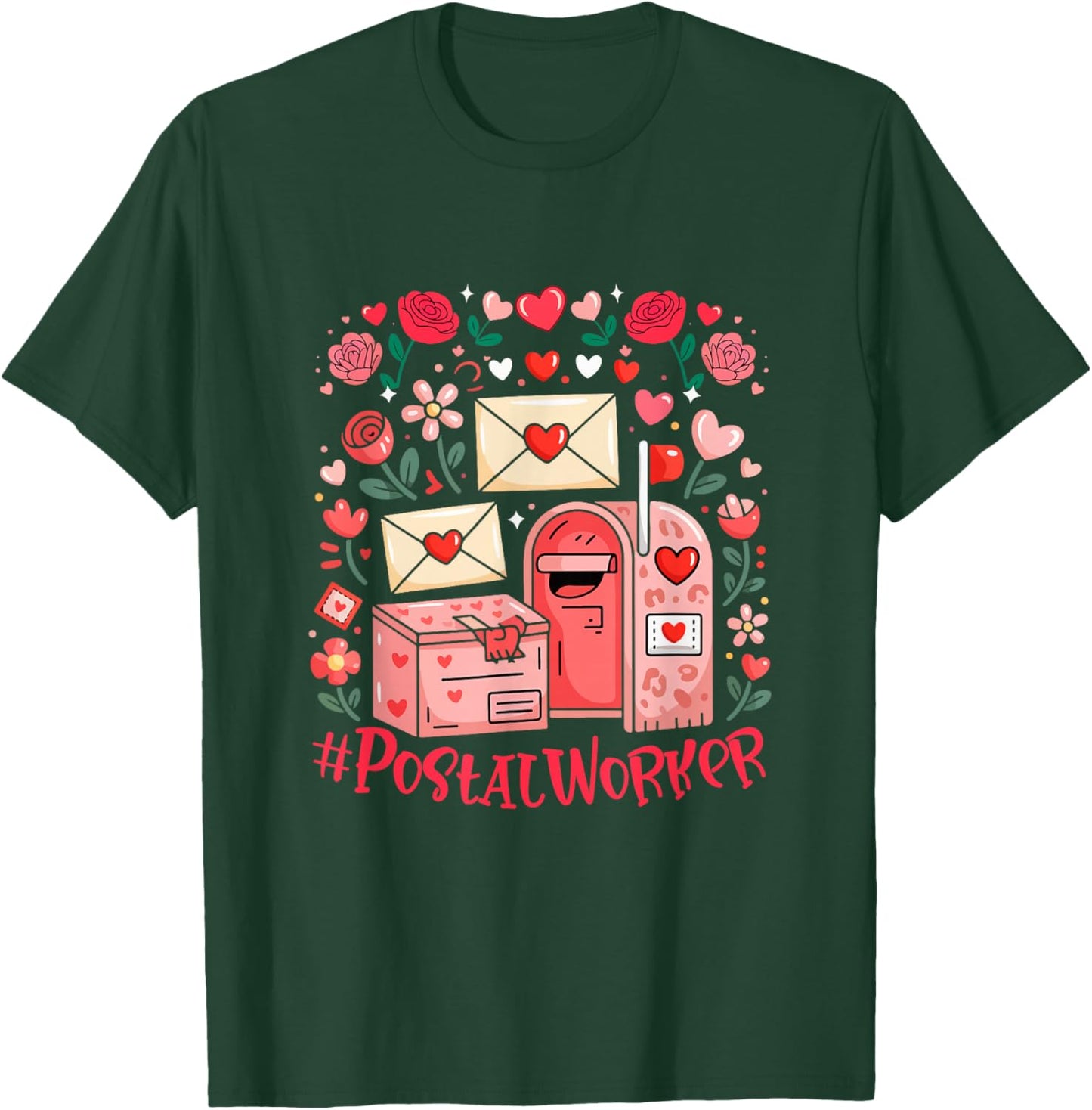 Postal Job Tools Valentine Hearts Floral Flowers Lover T-Shirt - T-Shirt | Forest