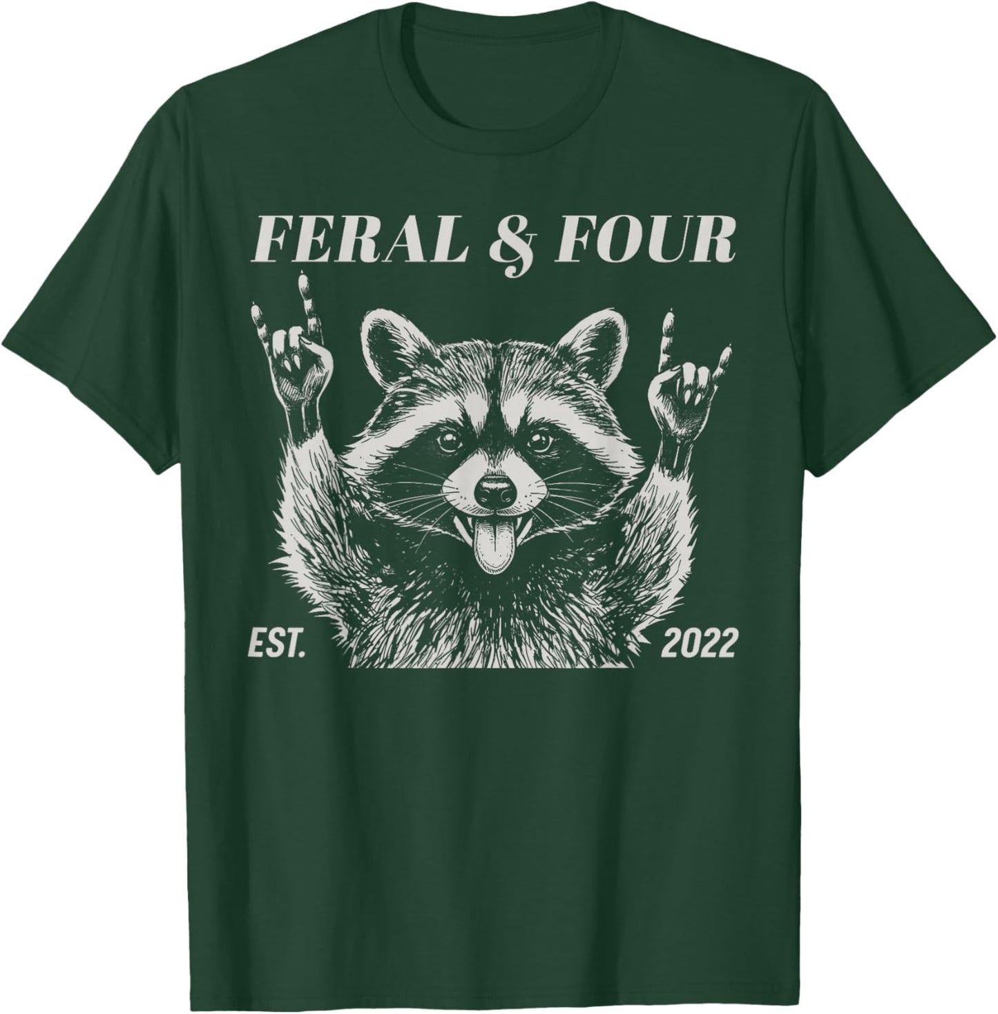 Feral and Four Raccoon Funny 4th Birthday Girls Boys Kids T-Shirt - T-Shirt | Forest