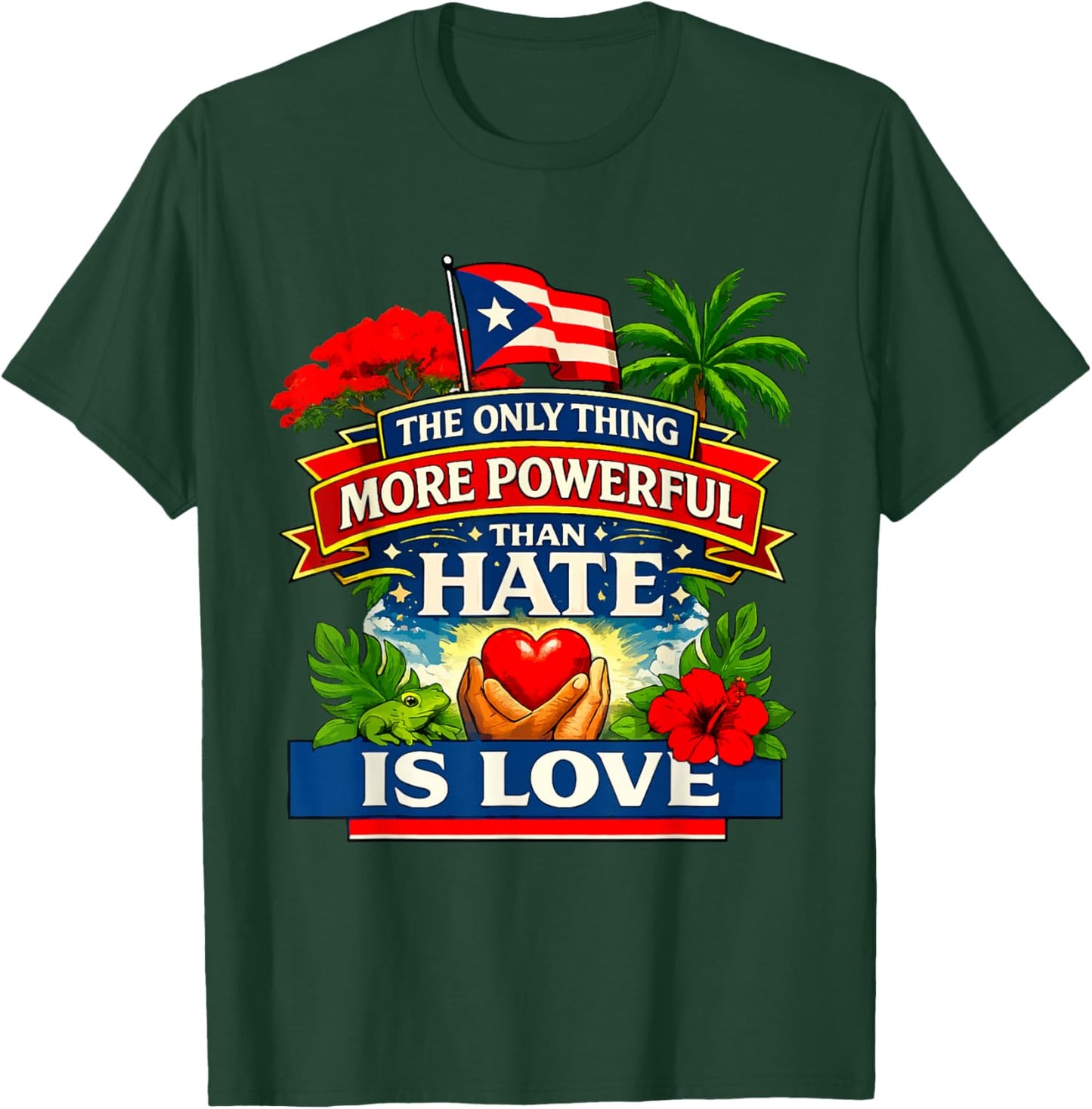 The Only Thing More Powerful Than Hate is Love Flag Retro T-Shirt - T-Shirt | Forest