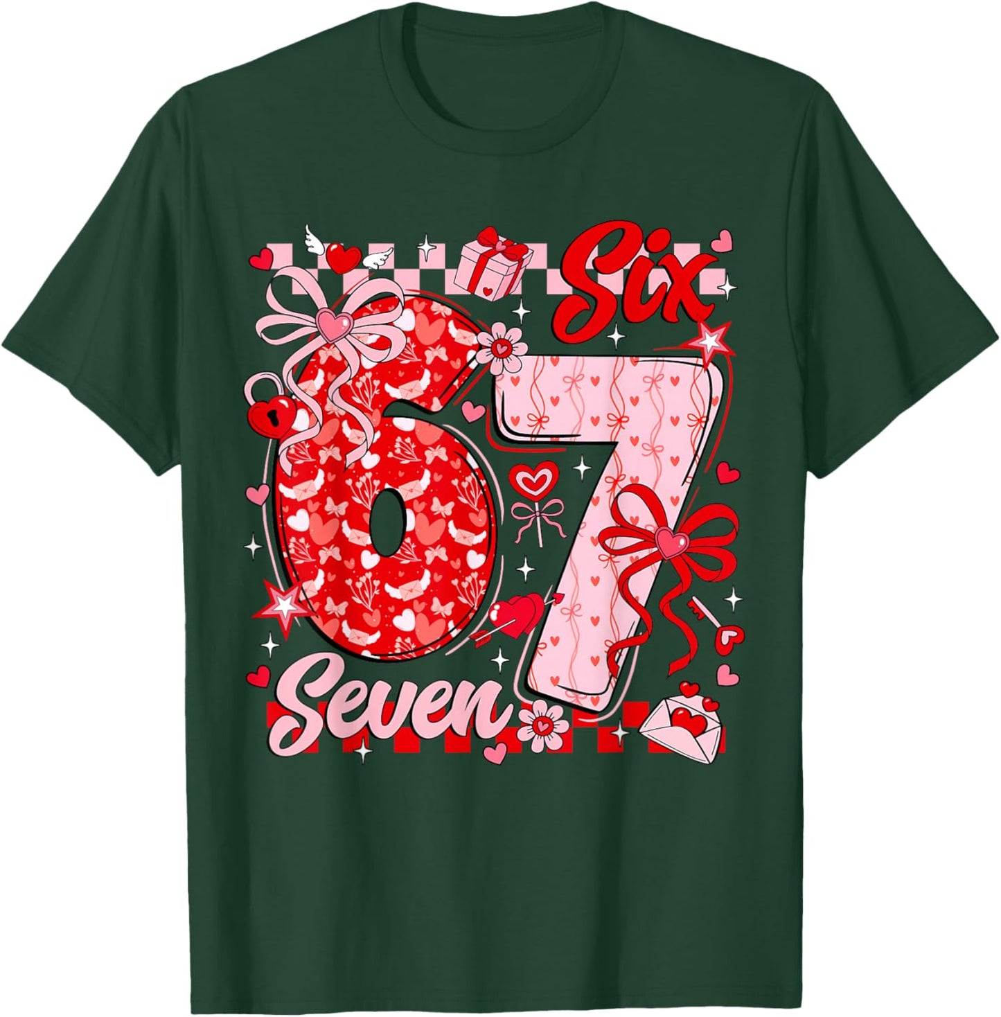 Funny Meme Six Seven Valentine Day 6 7 Heart Men Women Kids T-Shirt - T-Shirt | Forest