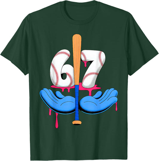 Baseball 67 Six Seven Gen Alpha Meme Drip T-Shirt - T-Shirt | Forest