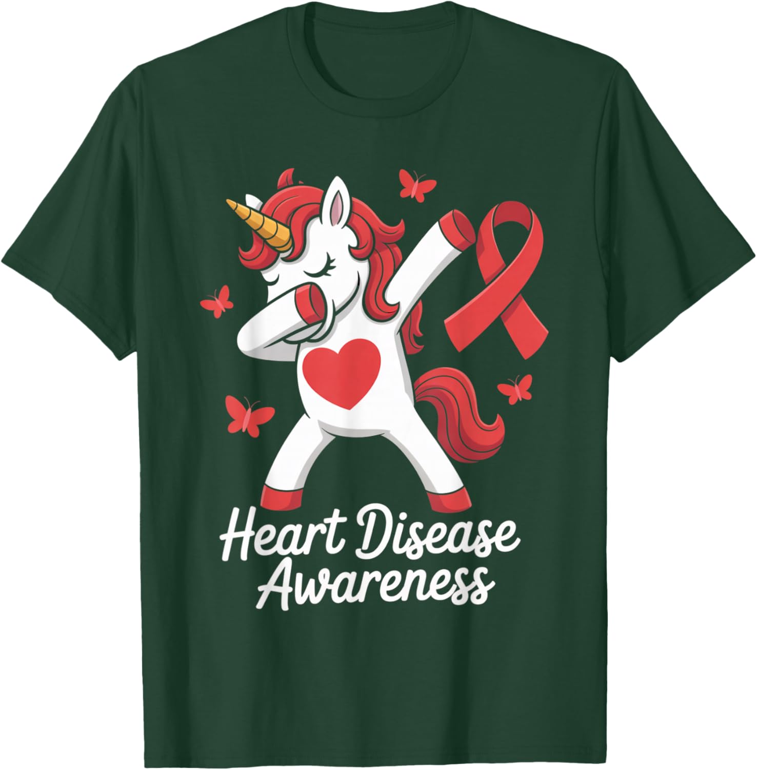Kids Unicorn Heart Disease Awareness Support Gifts Heart CHD T-Shirt - T-Shirt | Forest