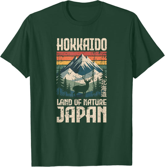 Hokkaido Japan Deer Vintage Travel Kawaii Kanji Souvenir T-Shirt - T-Shirt | Forest