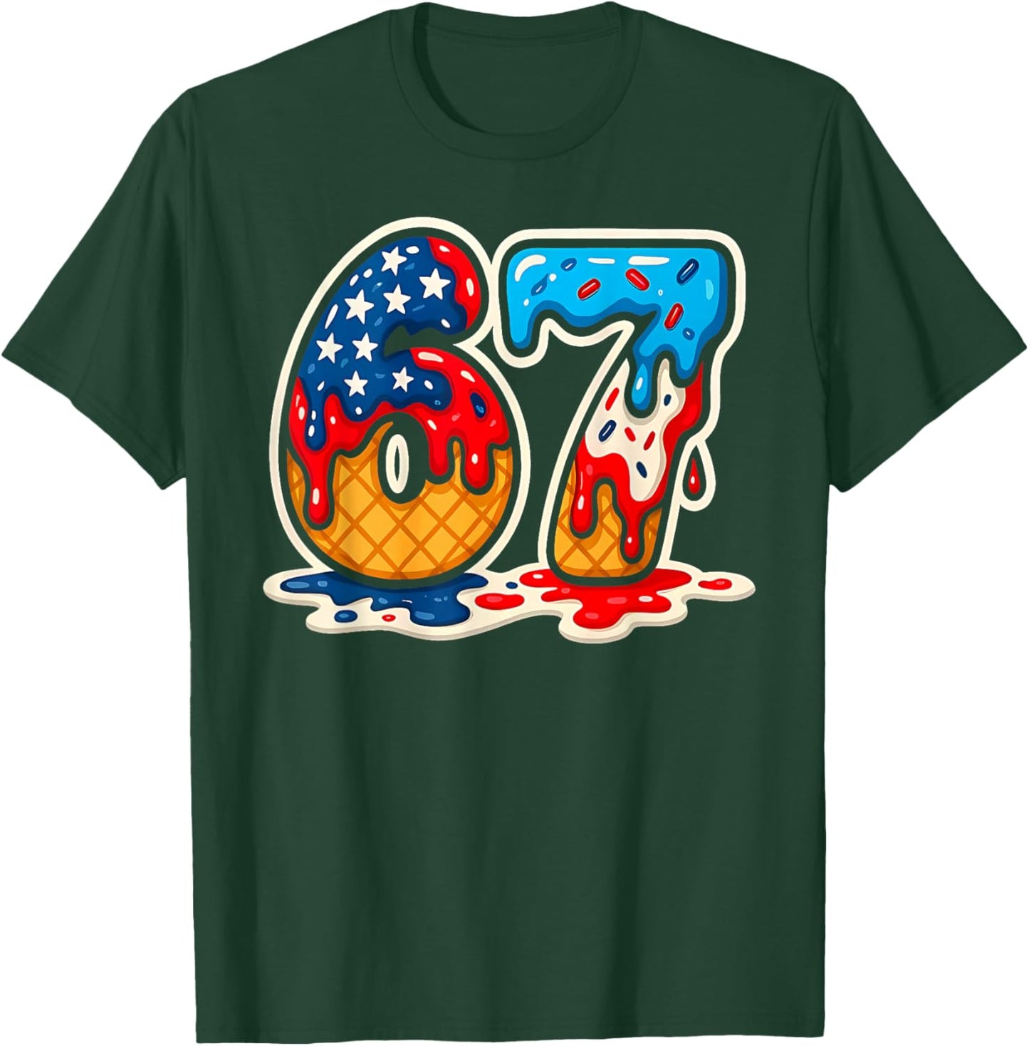 67 Ice Cream Drip Meme Funny Six Seven Gen Alpha Slang T-Shirt - T-Shirt | Forest