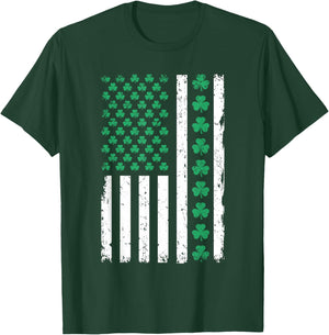 US American Flag with Shamrocks for Pattys St Patricks Day T-Shirt - T-Shirt | Forest